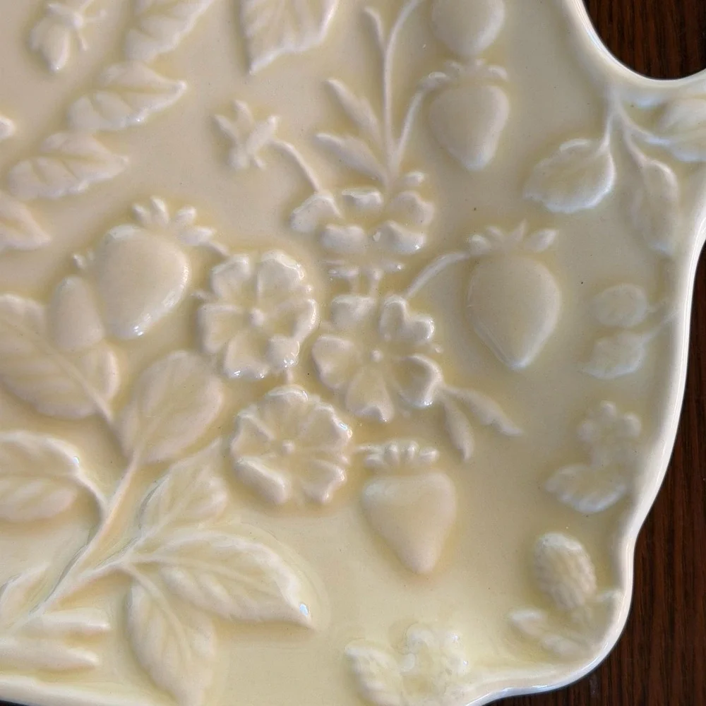 Vintage English Meadow Embossed Floral Ceramic Platter, Julia Bullmore